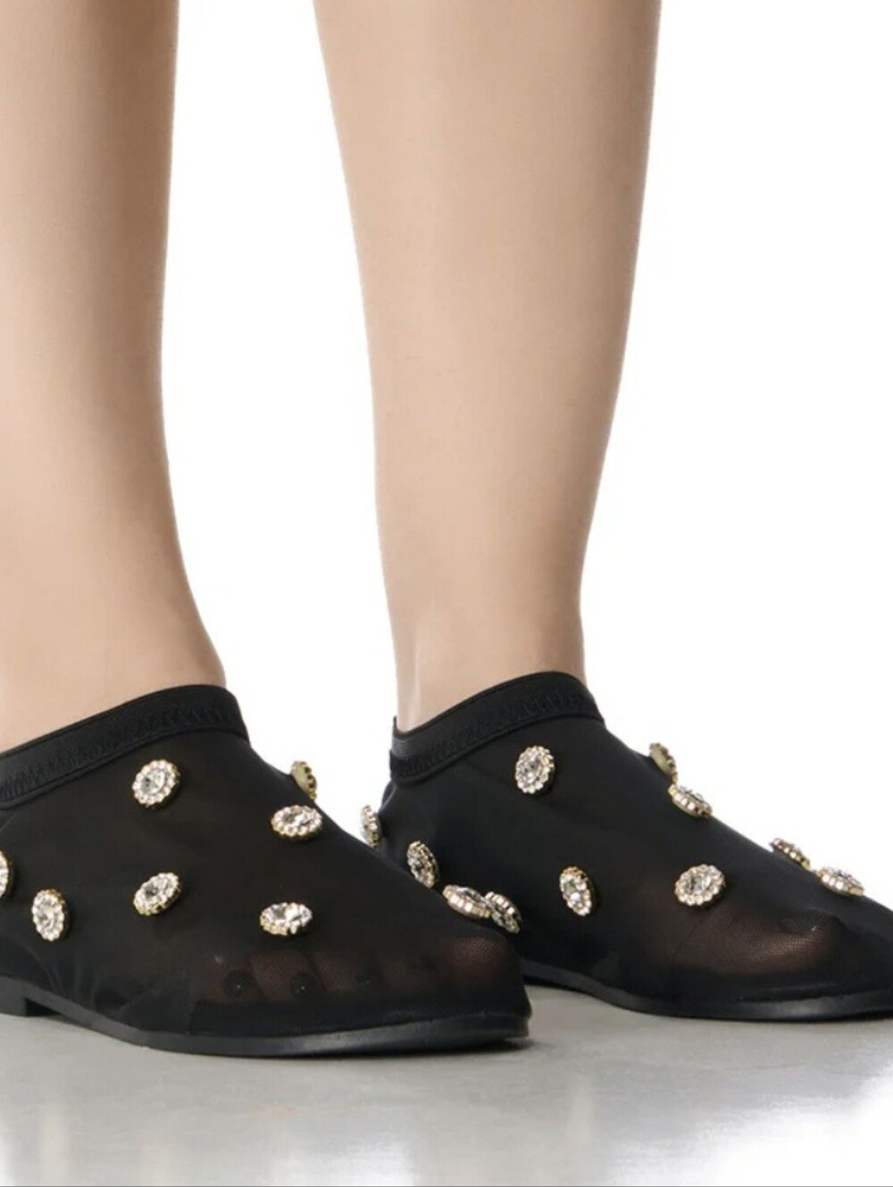 AKIRA AZALEA WANG SIEGFRIED GEM EMBELLISHED MESH FLAT IN BLACK. NEVER WORN.